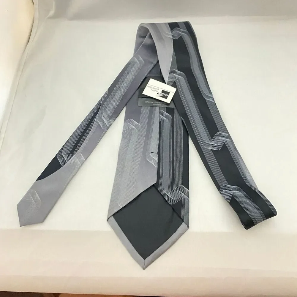 #5579 J. Ferrar Black and Gray Men's Striped Necktie, Tie 57x4